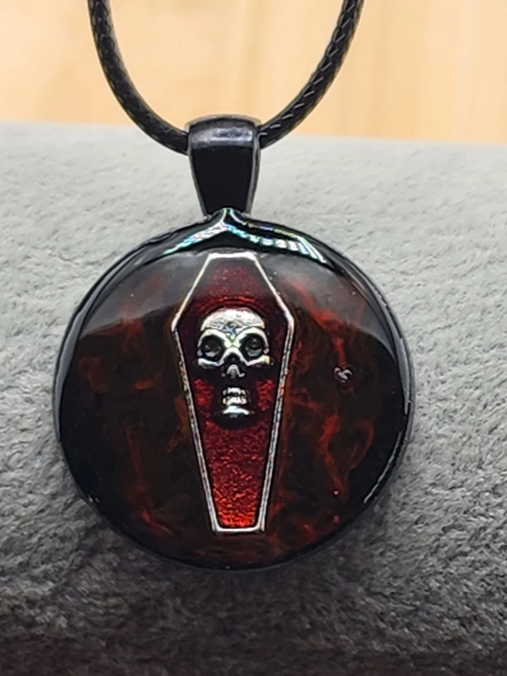 18in Adjustable Red Coffin Skull Pendant Necklace - Men's Jewelry